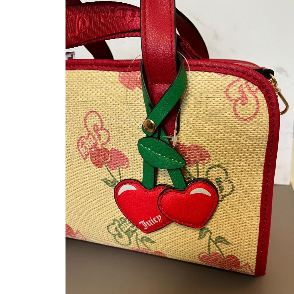 Juicy Couture Paradise Satchel Red Cherry Print Woven Straw Crossbody Bag NWT - Picture 4 of 12